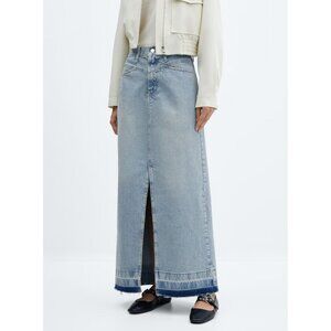 Mango MNG Long denim skirt frayed hem size small